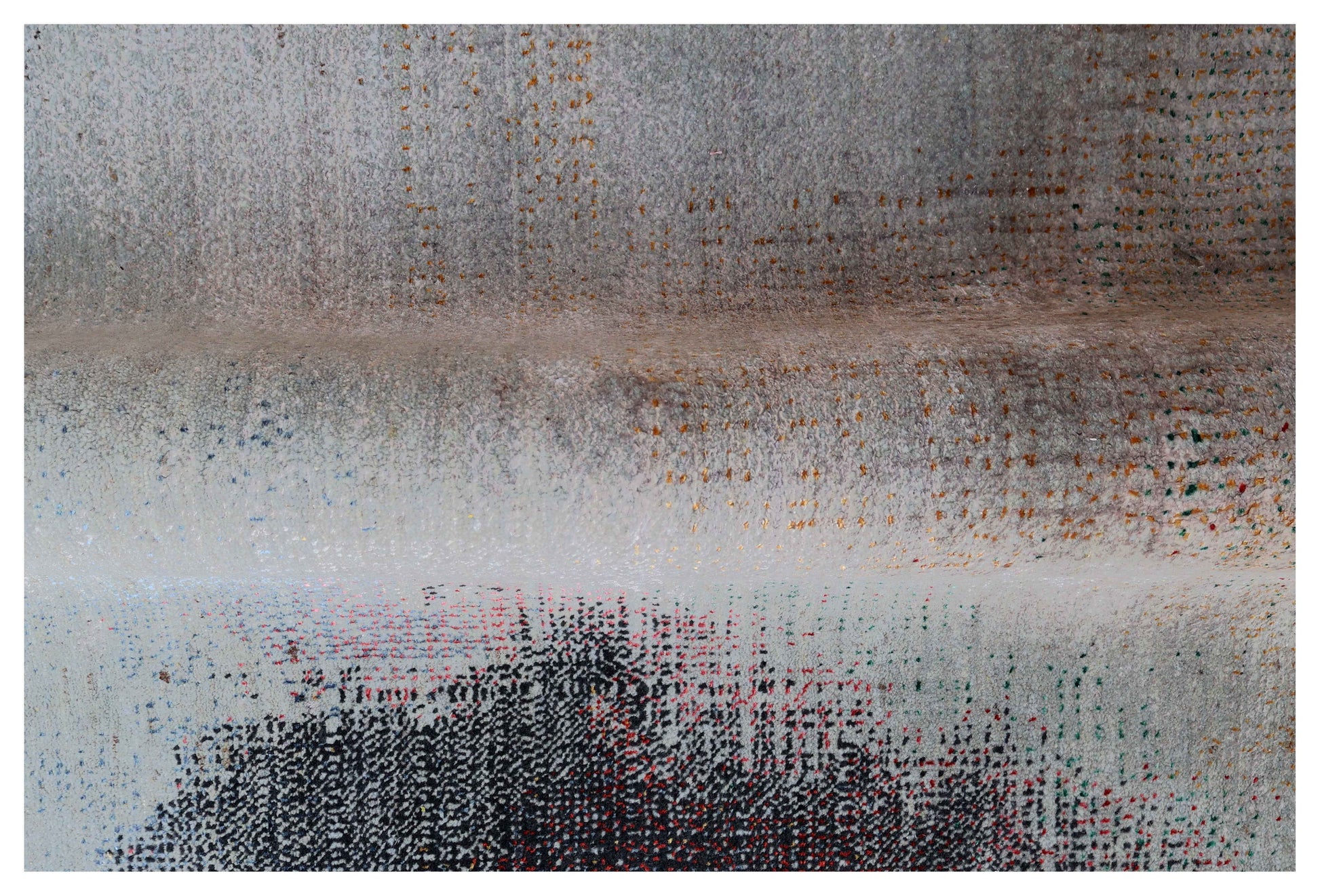 Silver Grey Charcoal Copper Crimson Blush Pixel Modern Abstract Hand Knotted Wool Viscose 85 KPSI 6.6x10 Area Rug
