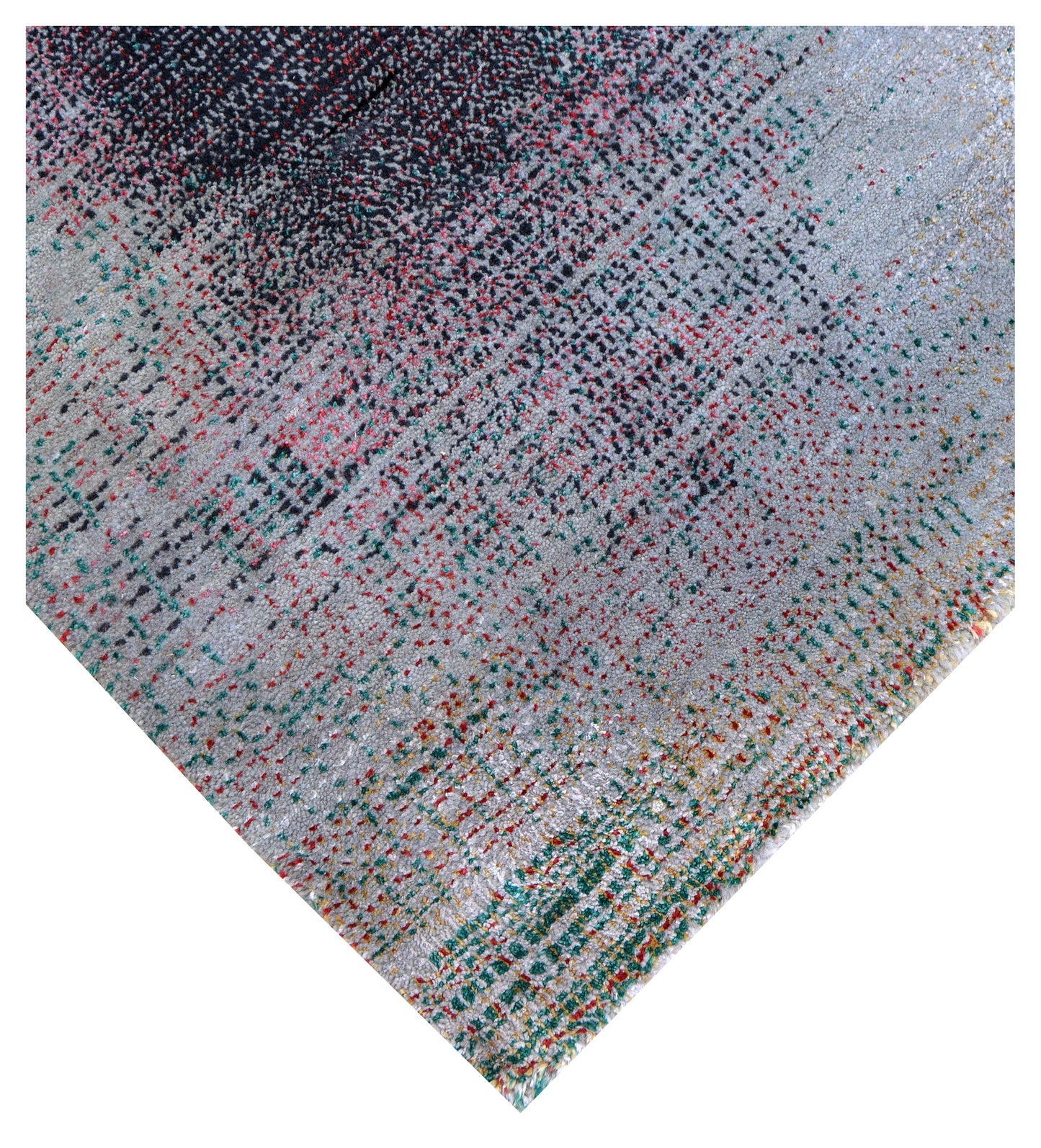 Silver Lavender Grey Charcoal Burgundy Copper Blush Pixel Modern Abstract Hand Knotted Wool Viscose 85 KPSI 6.6x10 Area Rug