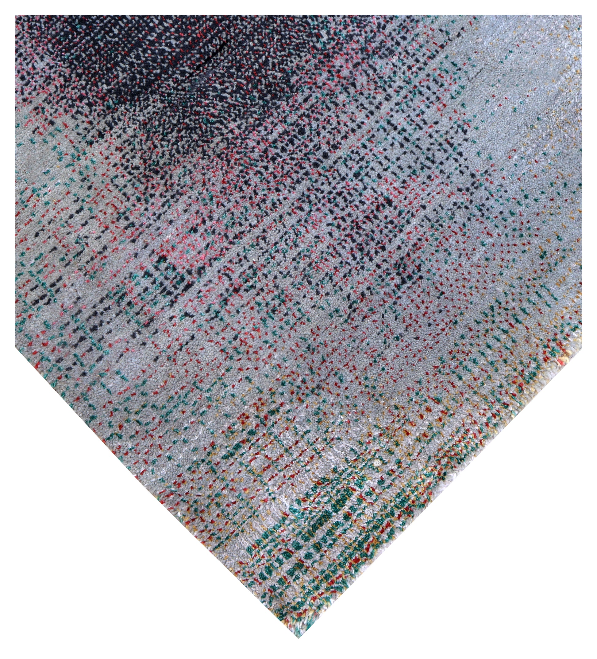 Silver Lavender Grey Charcoal Burgundy Copper Blush Pixel Modern Abstract Hand Knotted Wool Viscose 85 KPSI 6.6x10 Area Rug