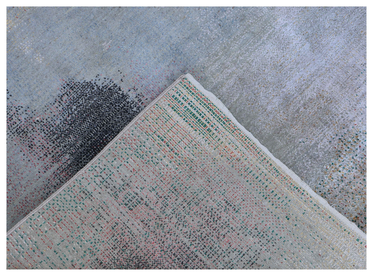 Silver Lavender Grey Charcoal Burgundy Copper Blush Pixel Modern Abstract Hand Knotted Wool Viscose 85 KPSI 6.6x10 Area Rug