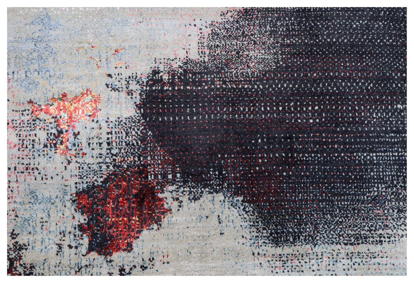 Silver Lavender Grey Charcoal Burgundy Copper Blush Pixel Modern Abstract Hand Knotted Wool Viscose 85 KPSI 6.6x10 Area Rug