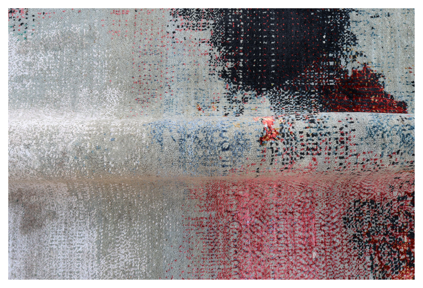 Silver Lavender Grey Charcoal Burgundy Copper Blush Pixel Modern Abstract Hand Knotted Wool Viscose 85 KPSI 6.6x10 Area Rug