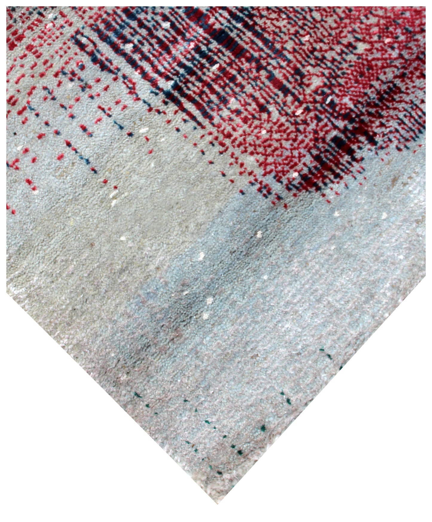 Silver Grey Charcoal Copper Crimson Blush Pixel Modern Abstract Hand Knotted Wool Viscose 85 KPSI 8x10 Area Rug
