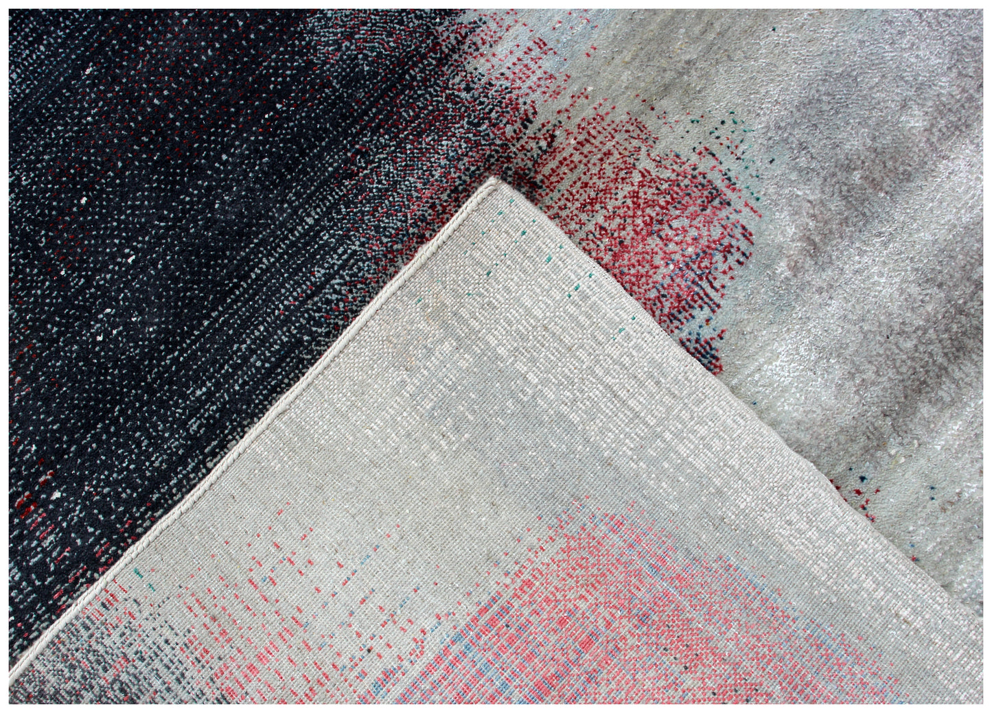 Silver Grey Charcoal Copper Crimson Blush Pixel Modern Abstract Hand Knotted Wool Viscose 85 KPSI 8x10 Area Rug