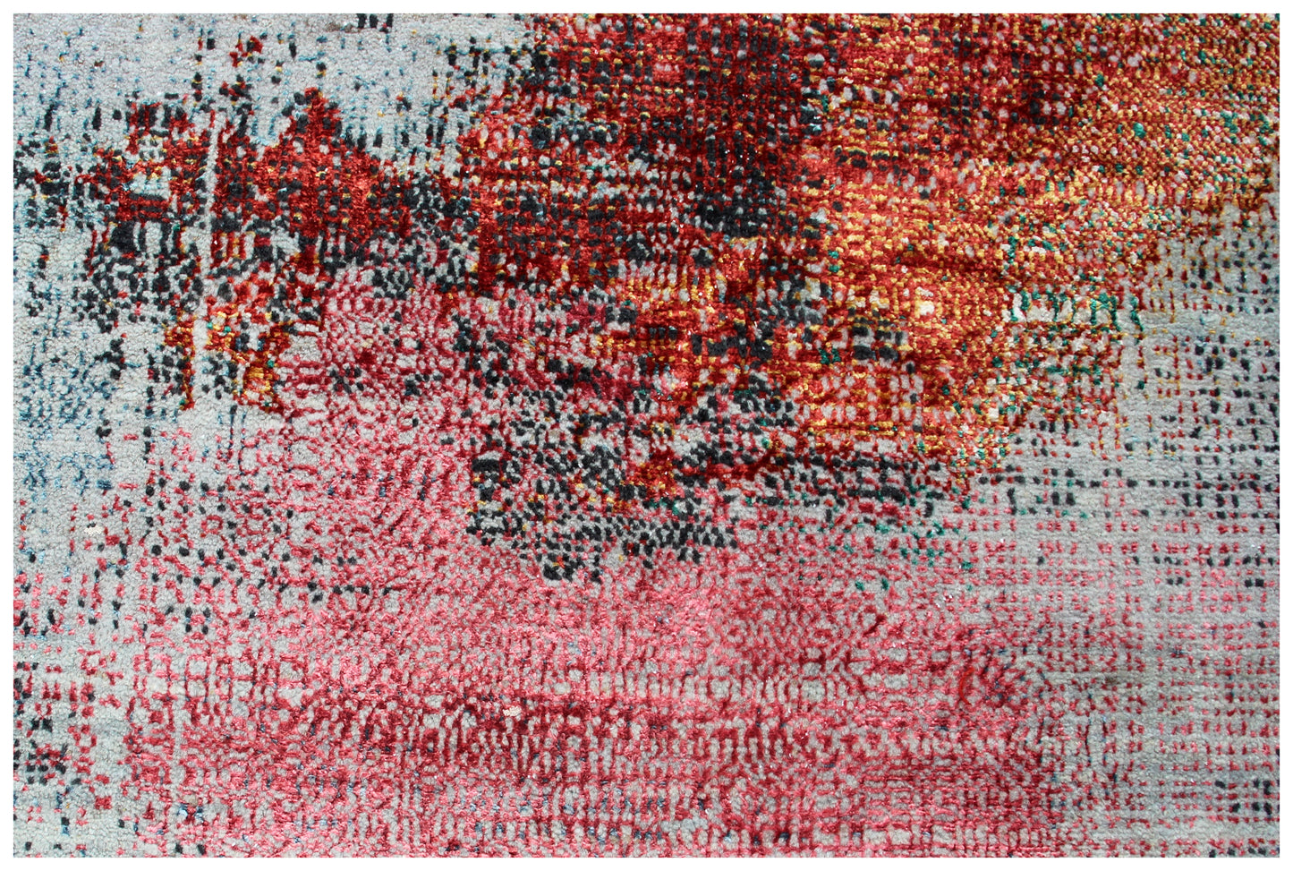 Silver Grey Charcoal Copper Crimson Blush Pixel Modern Abstract Hand Knotted Wool Viscose 85 KPSI 8x10 Area Rug