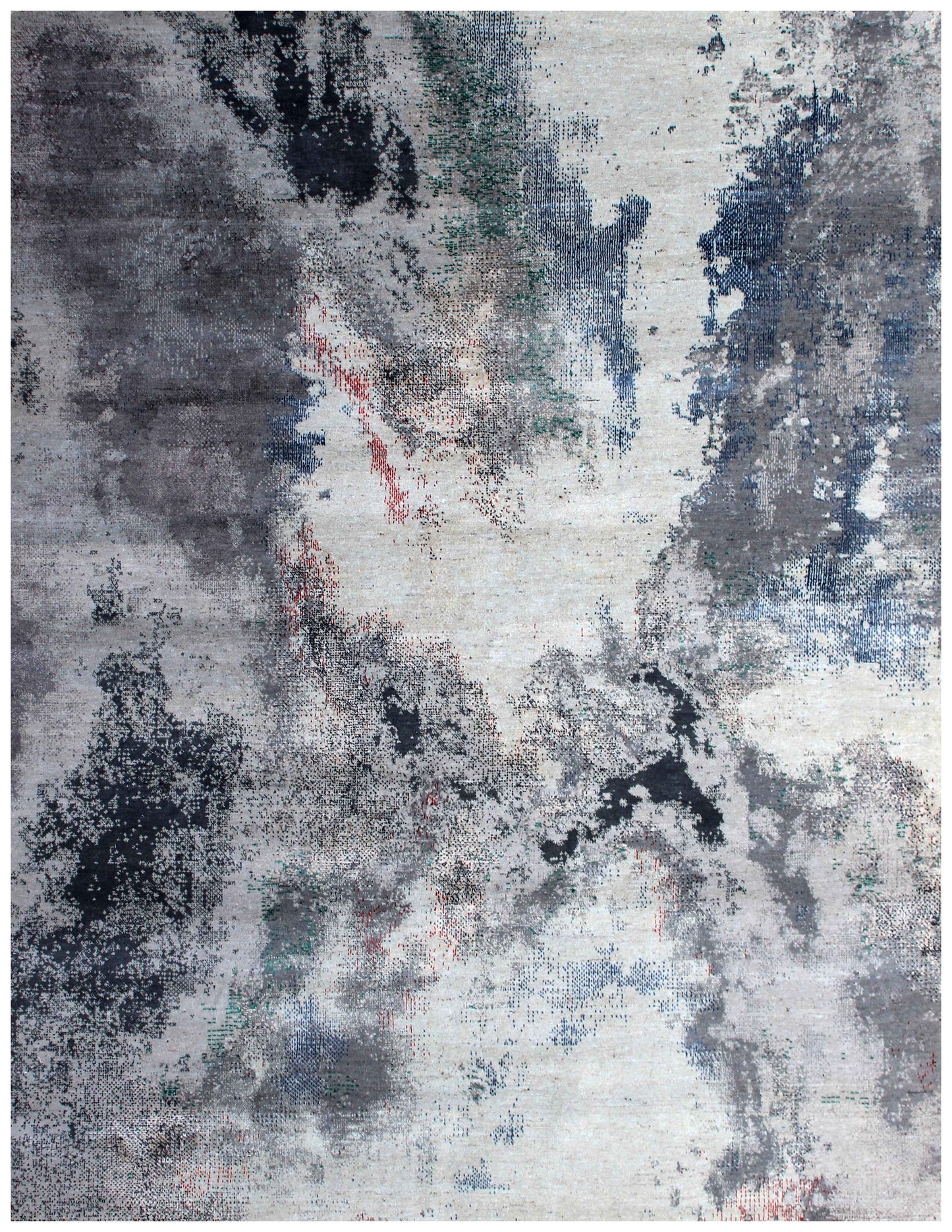 Silver Ivory Navy Teal Crimson Cloud Modern Abstract Hand Knotted Wool Viscose 85 KPSI 8x10 Area Rug