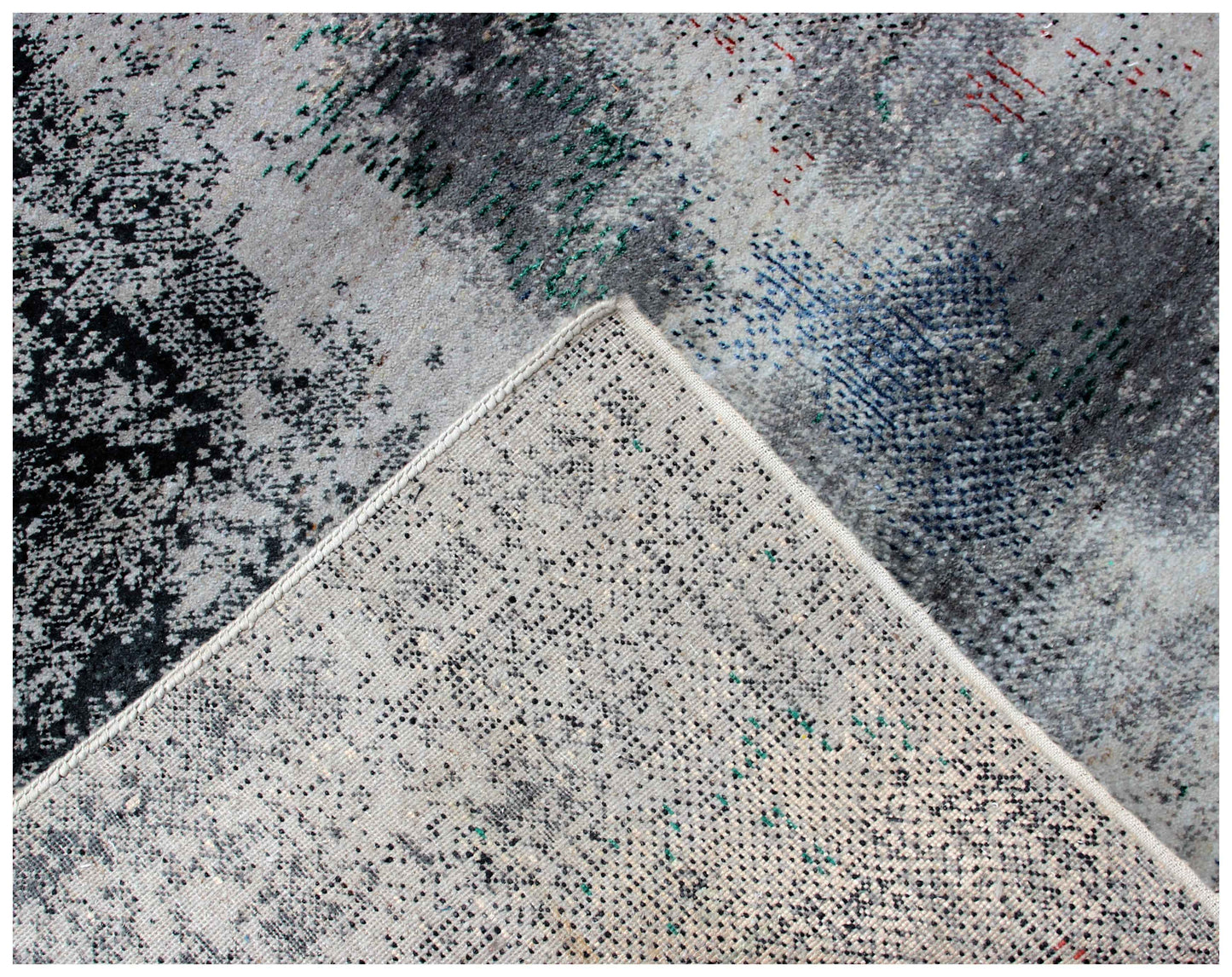 Silver Ivory Navy Teal Crimson Cloud Modern Abstract Hand Knotted Wool Viscose 85 KPSI 8x10 Area Rug
