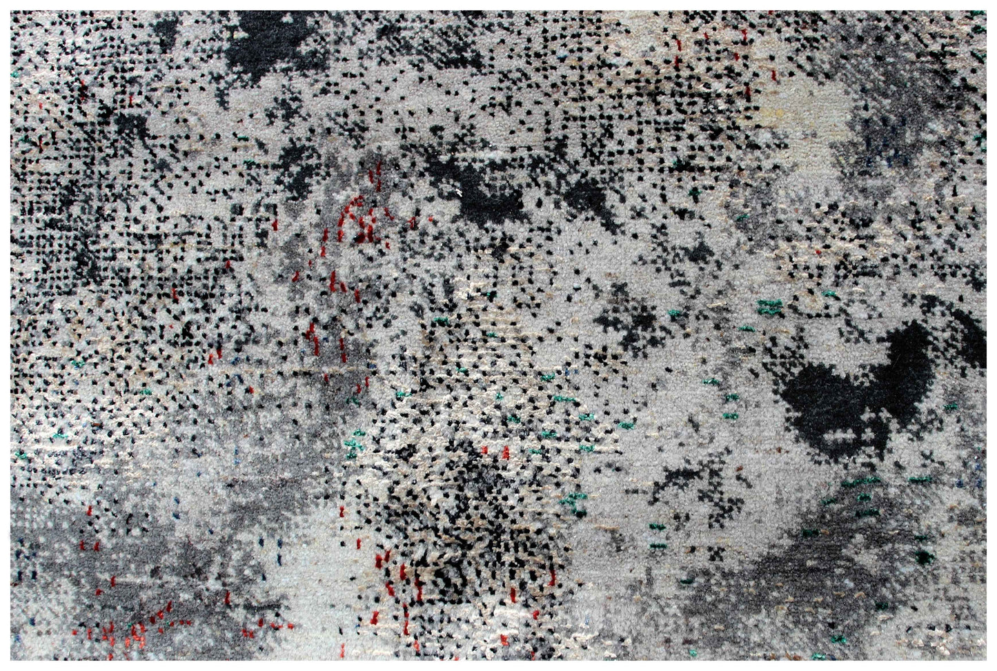 Silver Ivory Navy Teal Crimson Cloud Modern Abstract Hand Knotted Wool Viscose 85 KPSI 8x10 Area Rug