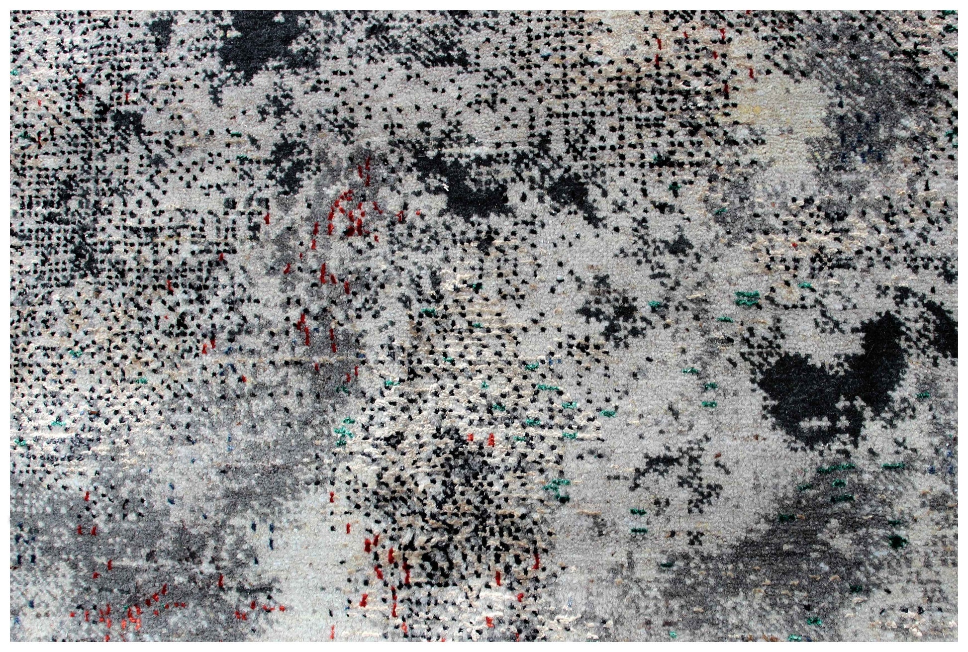 Silver Ivory Navy Teal Crimson Cloud Modern Abstract Hand Knotted Wool Viscose 85 KPSI 8x10 Area Rug