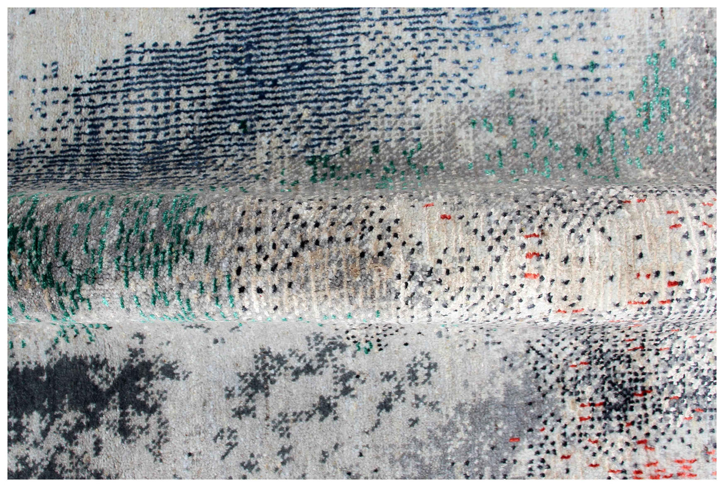 Silver Ivory Navy Teal Crimson Cloud Modern Abstract Hand Knotted Wool Viscose 85 KPSI 8x10 Area Rug