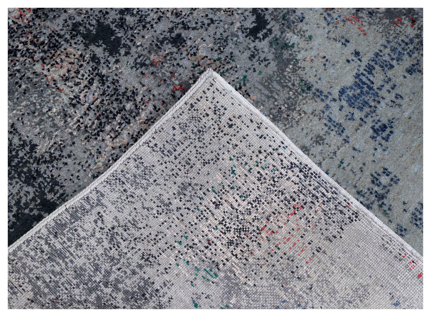 Silver Lavender Navy Cobalt Teal Crimson Cloud Modern Abstract Hand Knotted Wool Viscose 85 KPSI 4x6 Area Rug