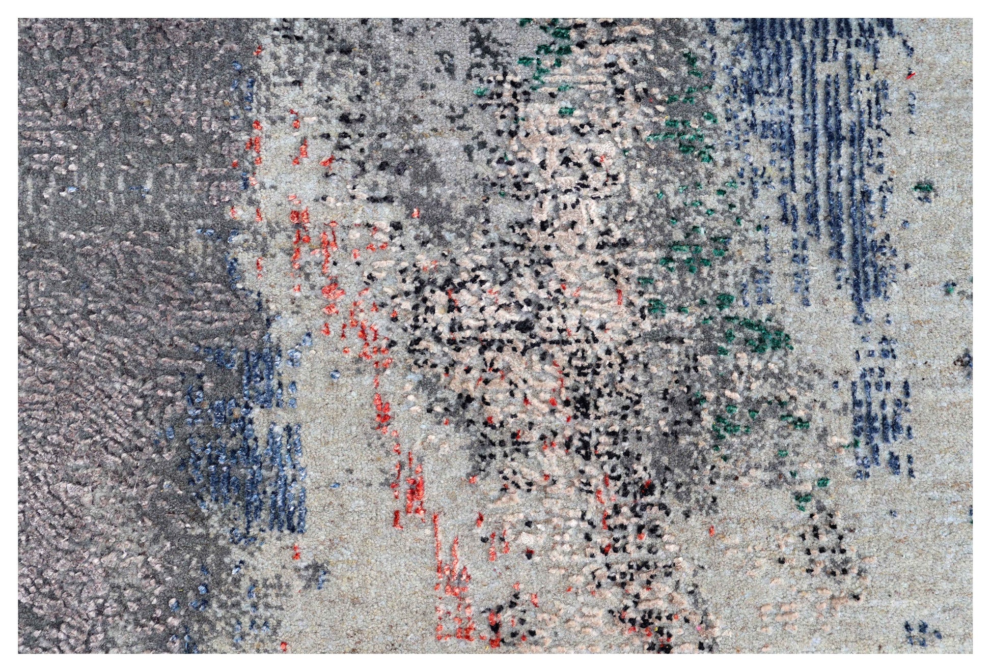 Silver Lavender Navy Cobalt Teal Crimson Cloud Modern Abstract Hand Knotted Wool Viscose 85 KPSI 4x6 Area Rug
