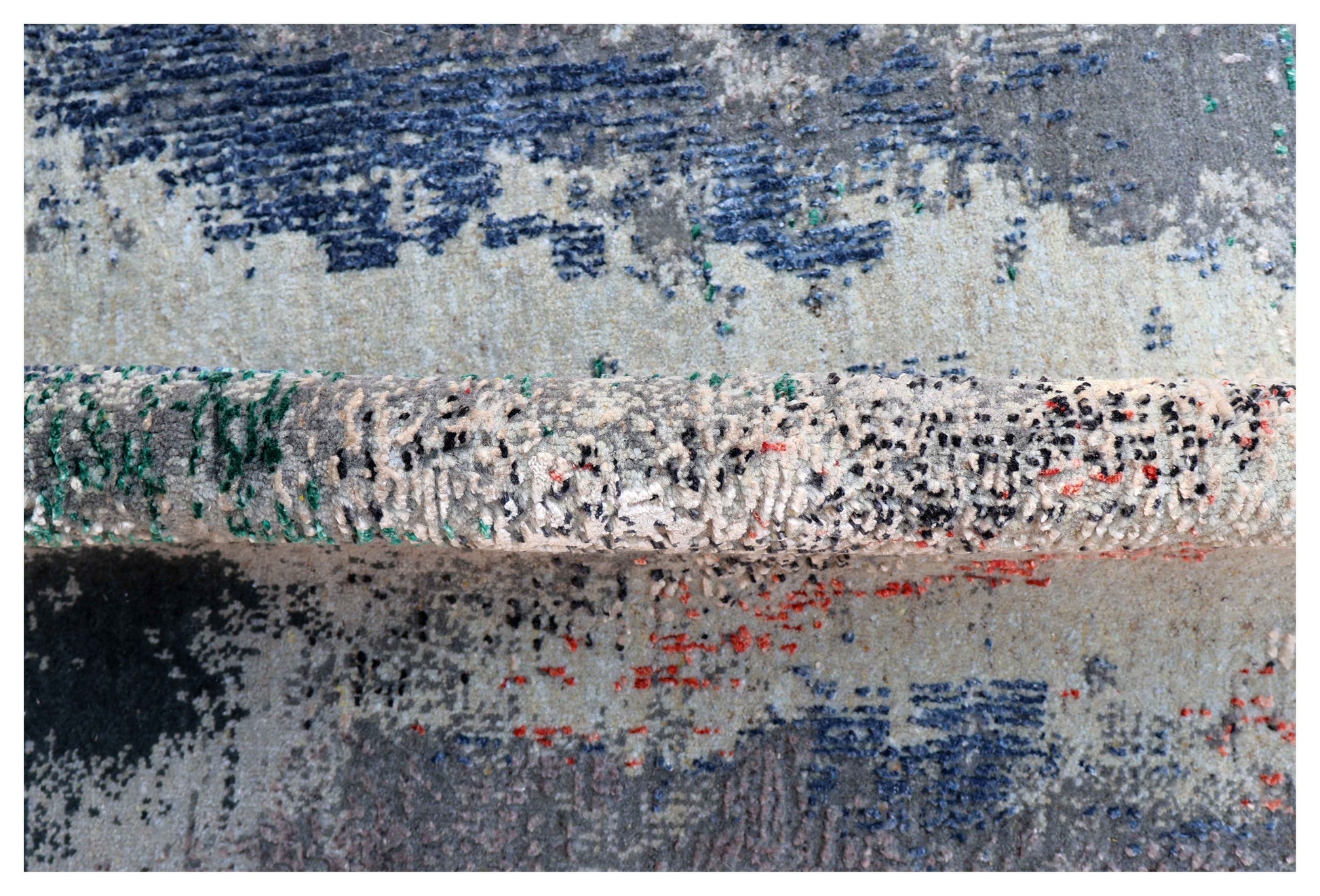Silver Lavender Navy Cobalt Teal Crimson Cloud Modern Abstract Hand Knotted Wool Viscose 85 KPSI 4x6 Area Rug