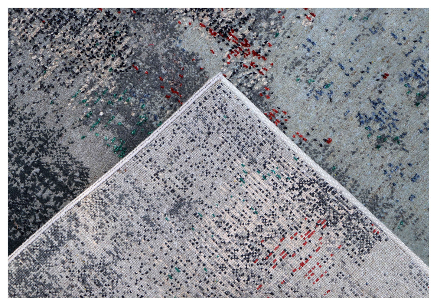 Silver Grey Navy Teal Mauve Crimson Cloud Modern Abstract Hand Knotted Wool Viscose 85 KPSI 4.6x7 Area Rug
