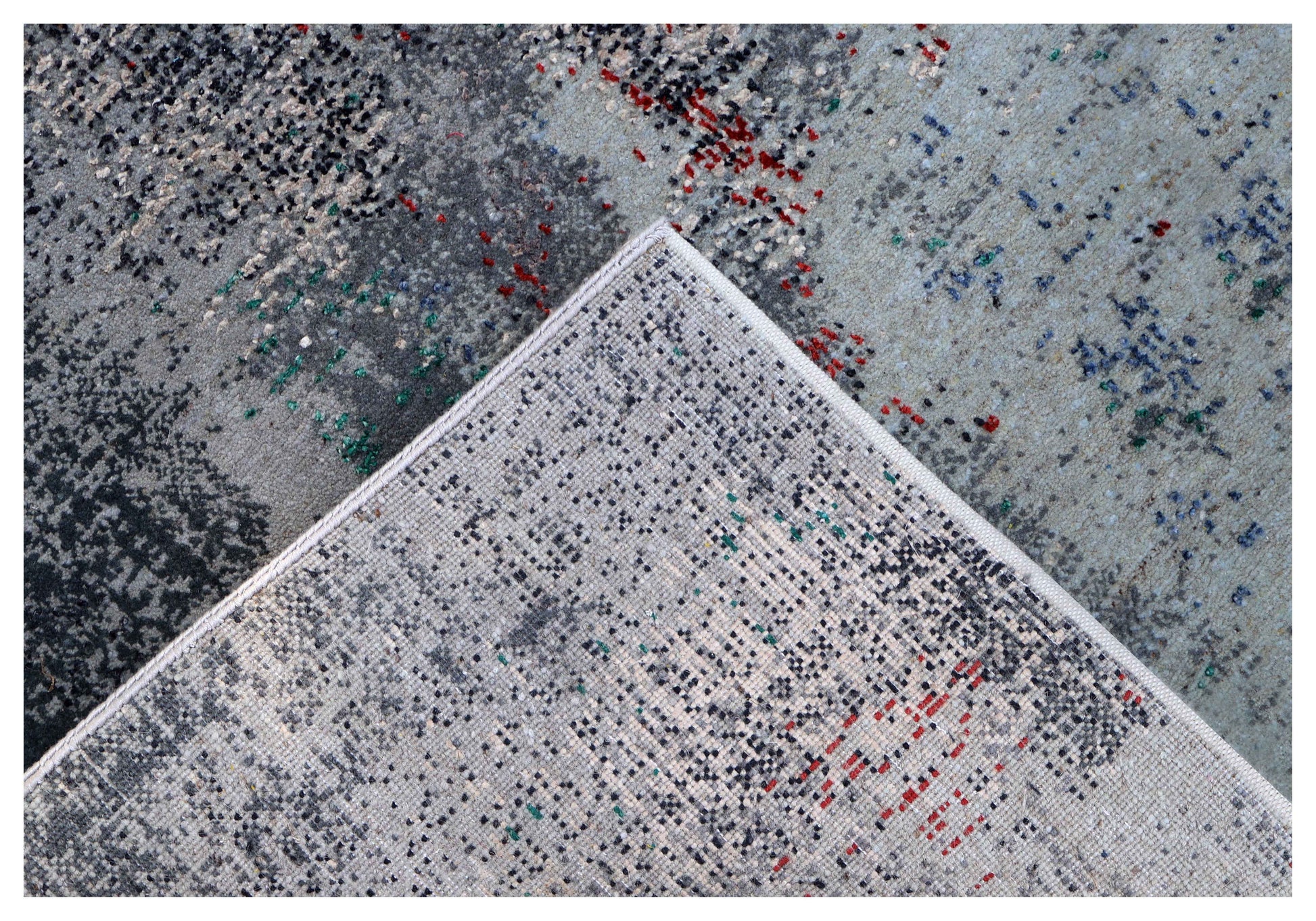 Silver Grey Navy Teal Mauve Crimson Cloud Modern Abstract Hand Knotted Wool Viscose 85 KPSI 4.6x7 Area Rug