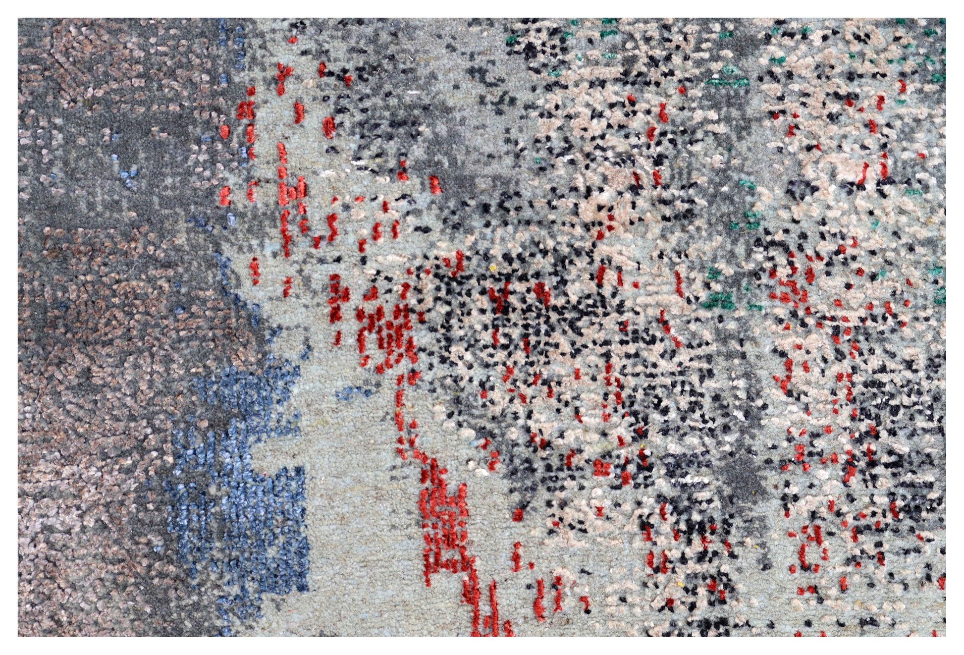 Silver Grey Navy Teal Mauve Crimson Cloud Modern Abstract Hand Knotted Wool Viscose 85 KPSI 4.6x7 Area Rug