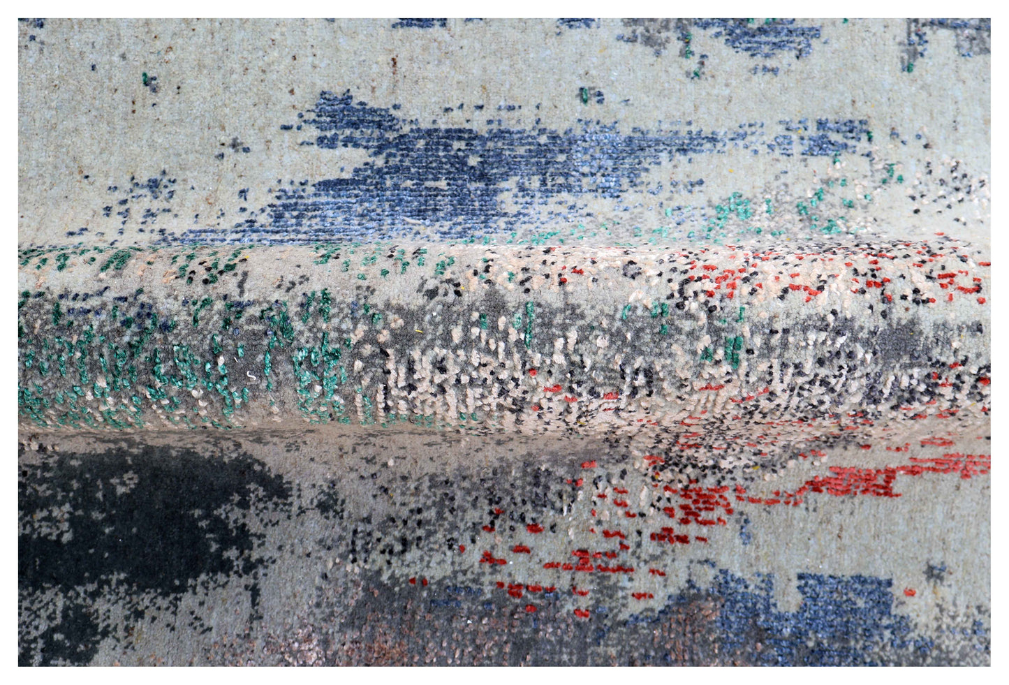 Silver Grey Navy Teal Mauve Crimson Cloud Modern Abstract Hand Knotted Wool Viscose 85 KPSI 4.6x7 Area Rug
