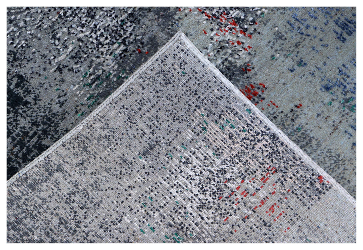 Silver Grey Navy Cobalt Teal Crimson Green Cloud Modern Abstract Hand Knotted Wool Viscose 85 KPSI 4.6x6.6 Area Rug