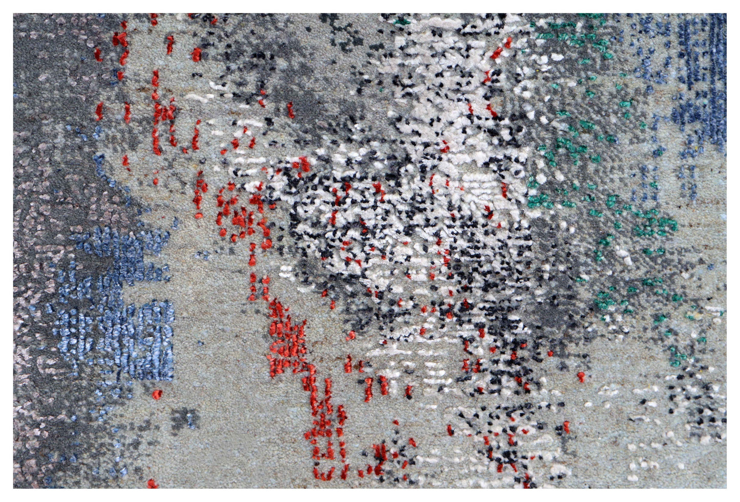 Silver Grey Navy Cobalt Teal Crimson Green Cloud Modern Abstract Hand Knotted Wool Viscose 85 KPSI 4.6x6.6 Area Rug