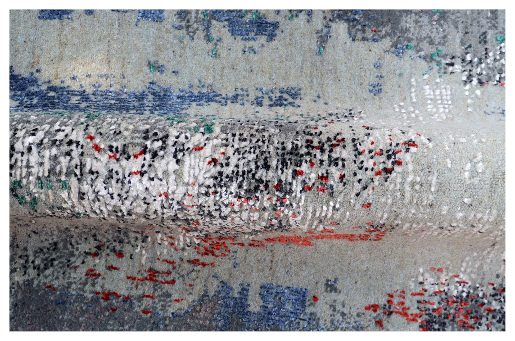 Silver Grey Navy Cobalt Teal Crimson Green Cloud Modern Abstract Hand Knotted Wool Viscose 85 KPSI 4.6x6.6 Area Rug