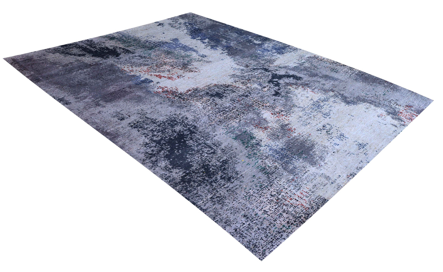 Silver Blue Grey Navy Steel Teal Crimson Cloud Modern Abstract Hand Knotted Wool Viscose 85 KPSI 4.6x6.6 Area Rug
