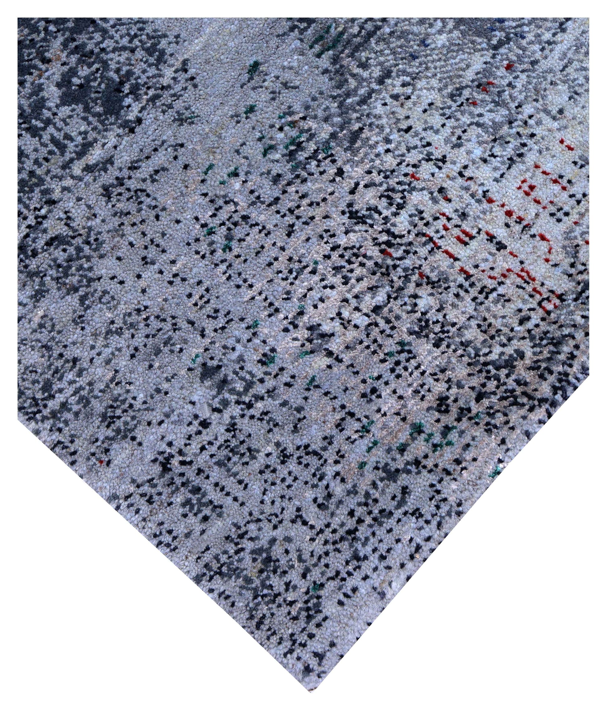 Silver Blue Grey Navy Steel Teal Crimson Cloud Modern Abstract Hand Knotted Wool Viscose 85 KPSI 4.6x6.6 Area Rug