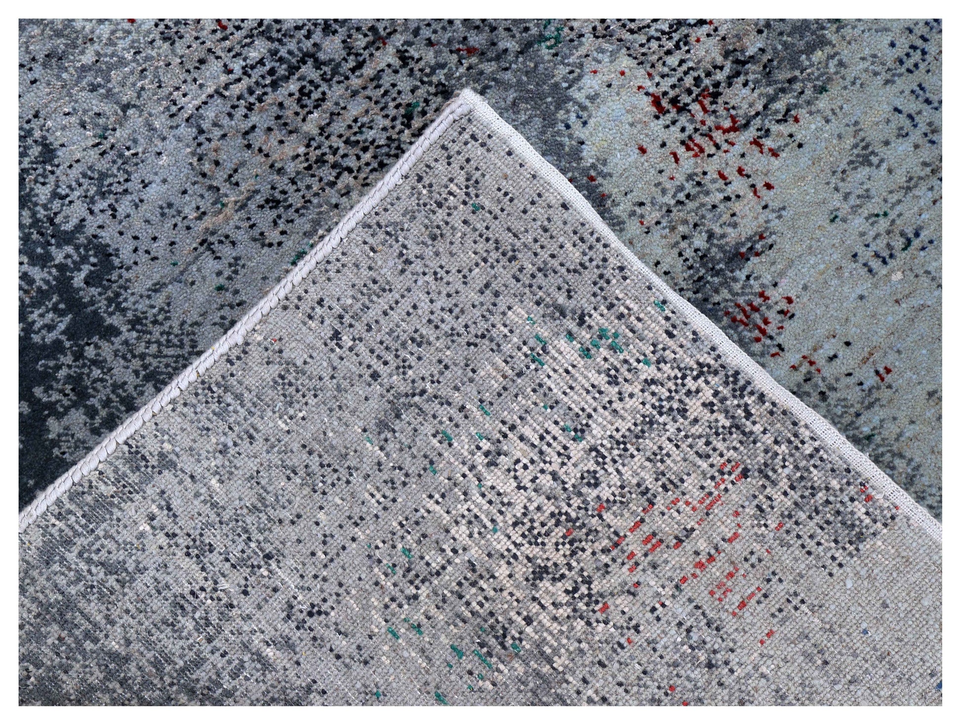 Silver Blue Grey Navy Steel Teal Crimson Cloud Modern Abstract Hand Knotted Wool Viscose 85 KPSI 4.6x6.6 Area Rug