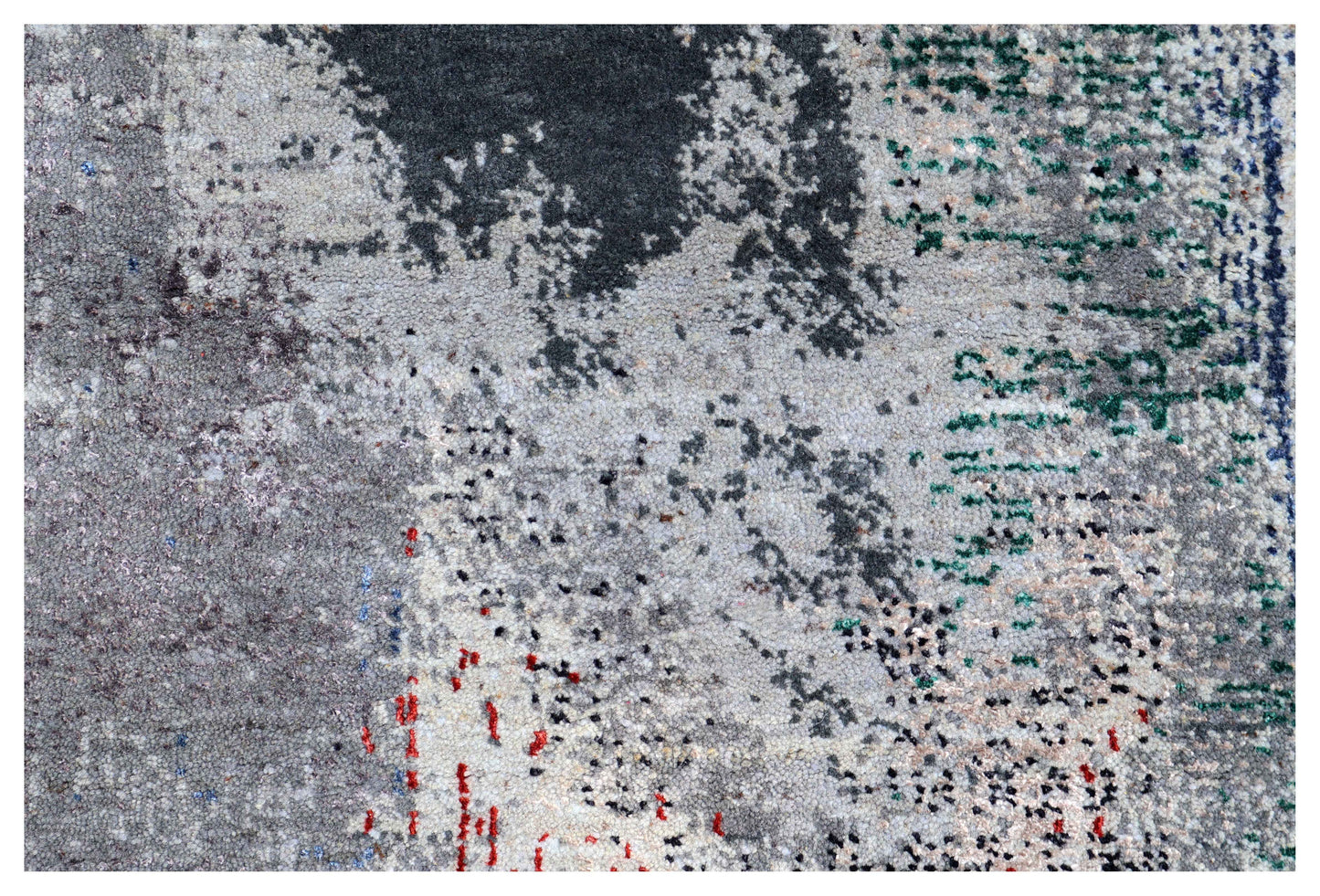 Silver Blue Grey Navy Steel Teal Crimson Cloud Modern Abstract Hand Knotted Wool Viscose 85 KPSI 4.6x6.6 Area Rug