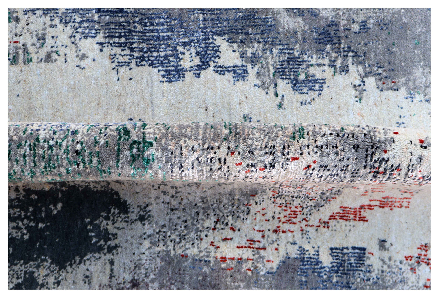 Silver Blue Grey Navy Steel Teal Crimson Cloud Modern Abstract Hand Knotted Wool Viscose 85 KPSI 4.6x6.6 Area Rug