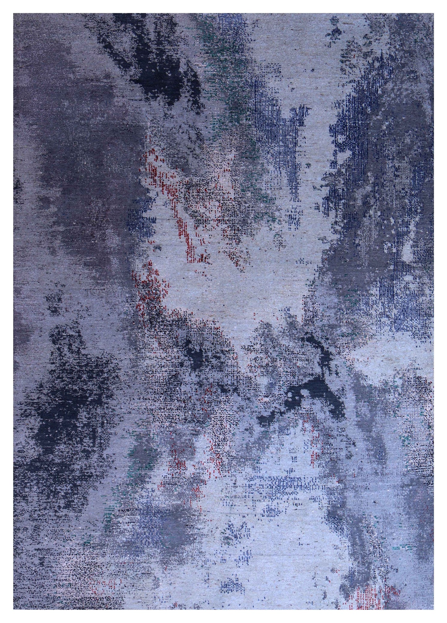 Silver Lavender Blue Navy Teal Crimson Cloud Modern Abstract Hand Knotted Wool Viscose 85 KPSI 5.6x8 Area Rug