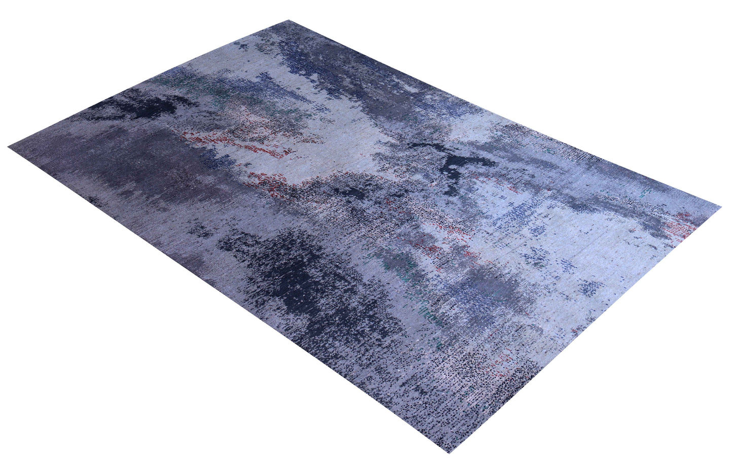 Silver Lavender Blue Navy Teal Crimson Cloud Modern Abstract Hand Knotted Wool Viscose 85 KPSI 5.6x8 Area Rug