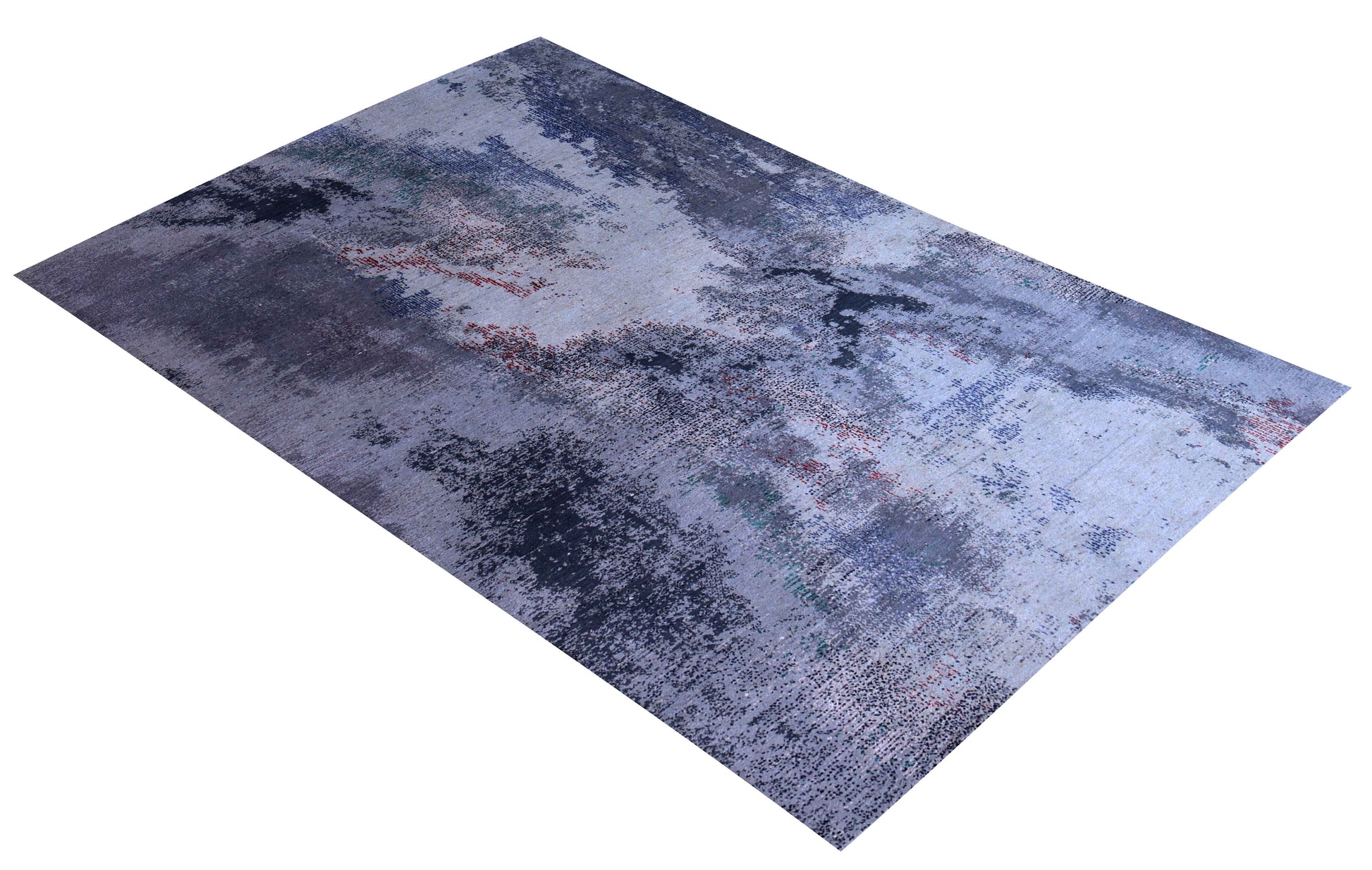 Silver Lavender Blue Navy Teal Crimson Cloud Modern Abstract Hand Knotted Wool Viscose 85 KPSI 5.6x8 Area Rug