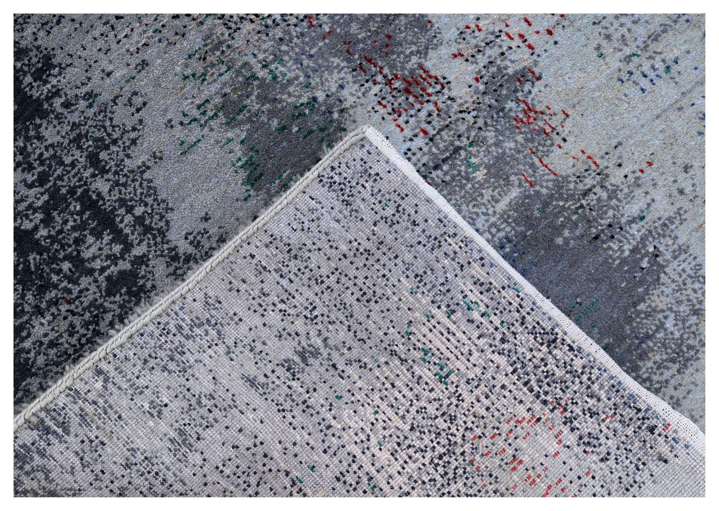 Silver Lavender Blue Navy Teal Crimson Cloud Modern Abstract Hand Knotted Wool Viscose 85 KPSI 5.6x8 Area Rug