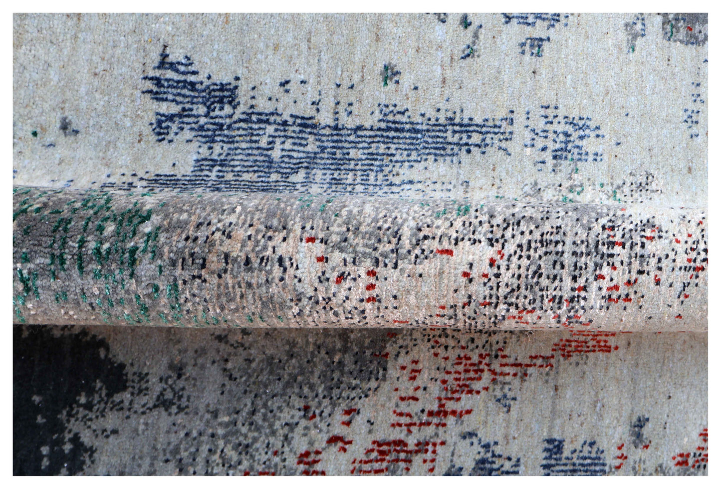 Silver Lavender Blue Navy Teal Crimson Cloud Modern Abstract Hand Knotted Wool Viscose 85 KPSI 5.6x8 Area Rug