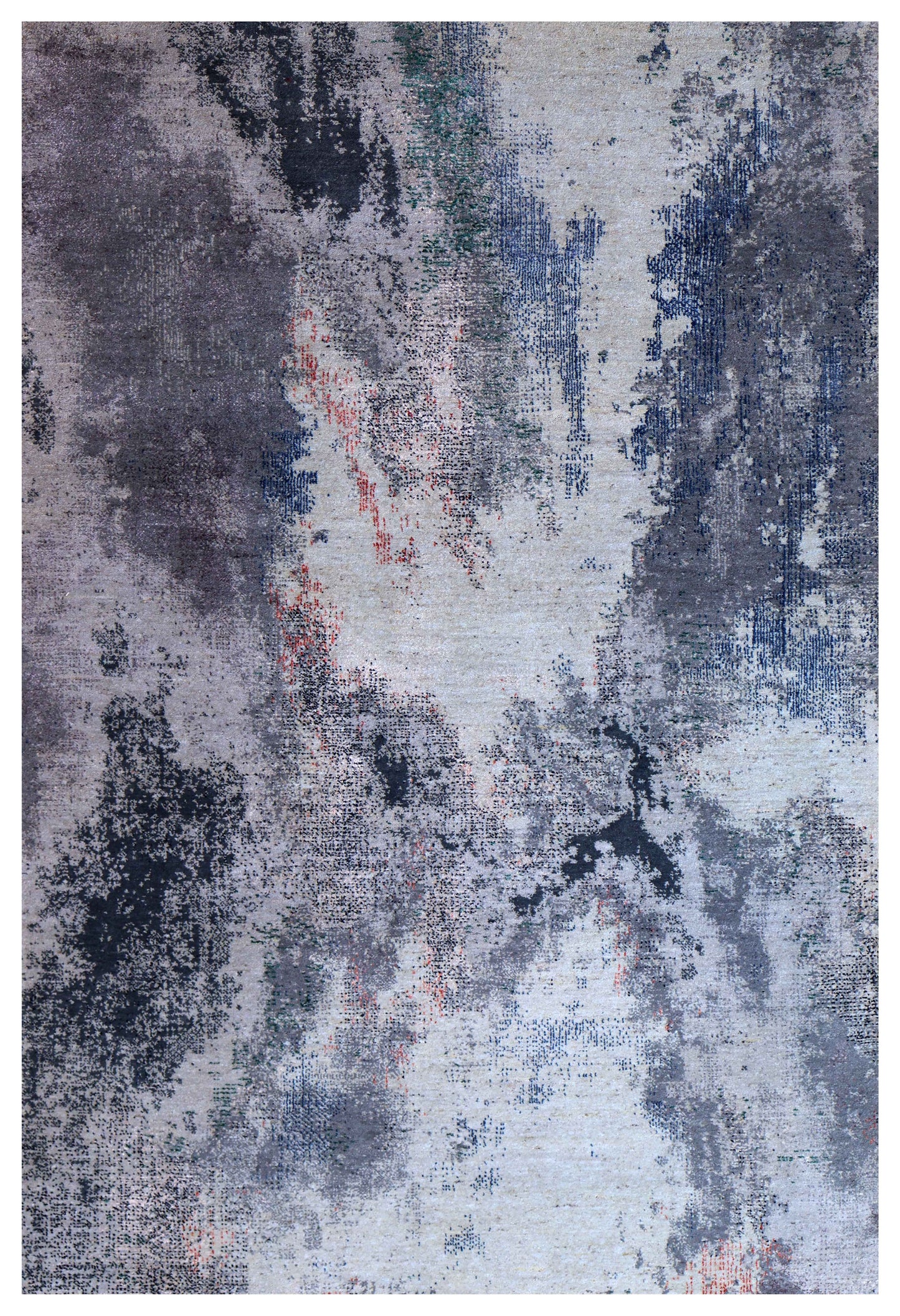 Silver Ivory Navy Charcoal Teal Crimson Blush Cloud Modern Abstract Hand Knotted Wool Viscose 85 KPSI 5.6x8 Area Rug