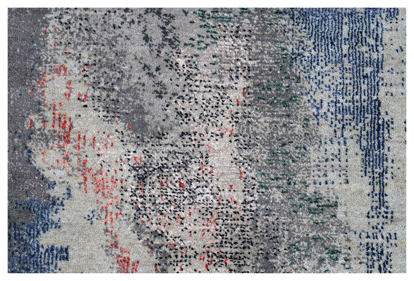 Silver Ivory Navy Charcoal Teal Crimson Blush Cloud Modern Abstract Hand Knotted Wool Viscose 85 KPSI 5.6x8 Area Rug