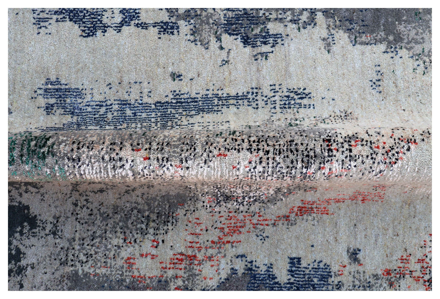 Silver Ivory Navy Charcoal Teal Crimson Blush Cloud Modern Abstract Hand Knotted Wool Viscose 85 KPSI 5.6x8 Area Rug