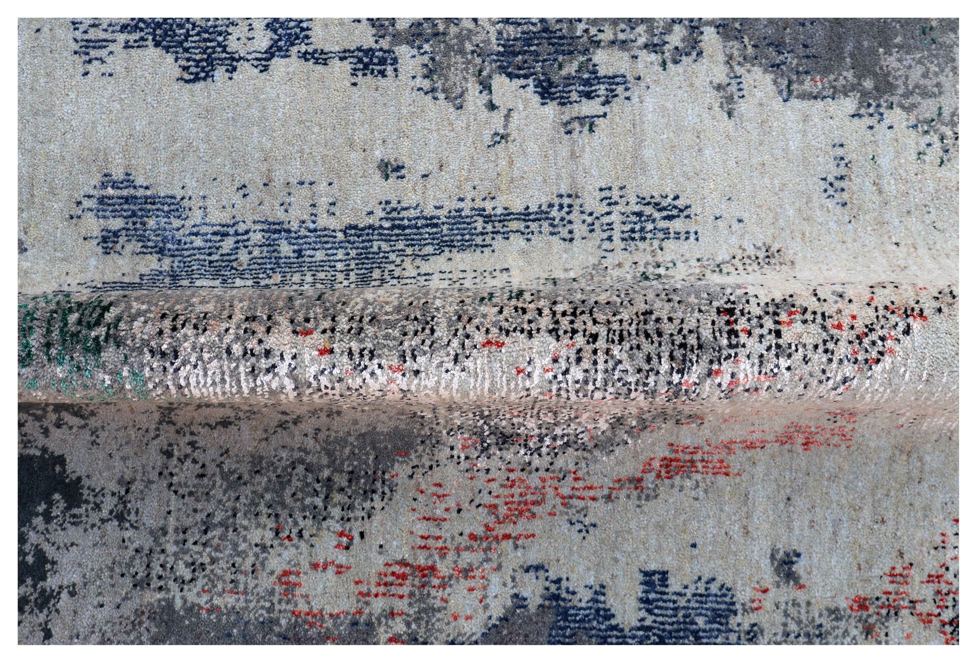 Silver Ivory Navy Charcoal Teal Crimson Blush Cloud Modern Abstract Hand Knotted Wool Viscose 85 KPSI 5.6x8 Area Rug
