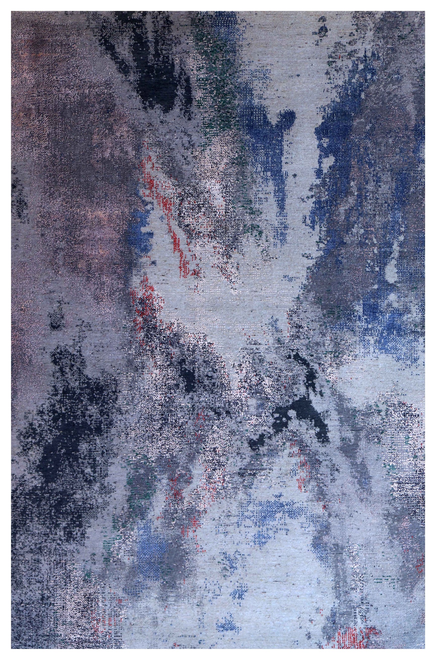 Silver Blue Grey Navy Mauve Teal Crimson Cloud Modern Abstract Hand Knotted Wool Viscose 85 KPSI 6.6x10 Area Rug