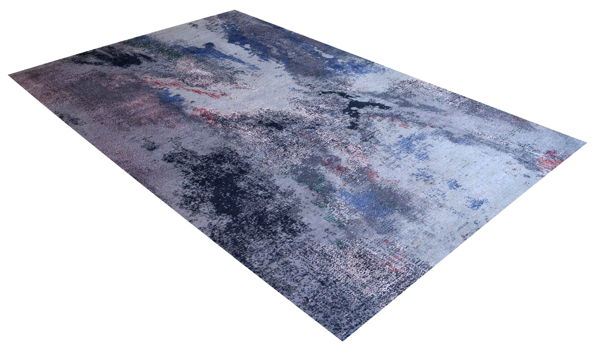 Silver Blue Grey Navy Mauve Teal Crimson Cloud Modern Abstract Hand Knotted Wool Viscose 85 KPSI 6.6x10 Area Rug