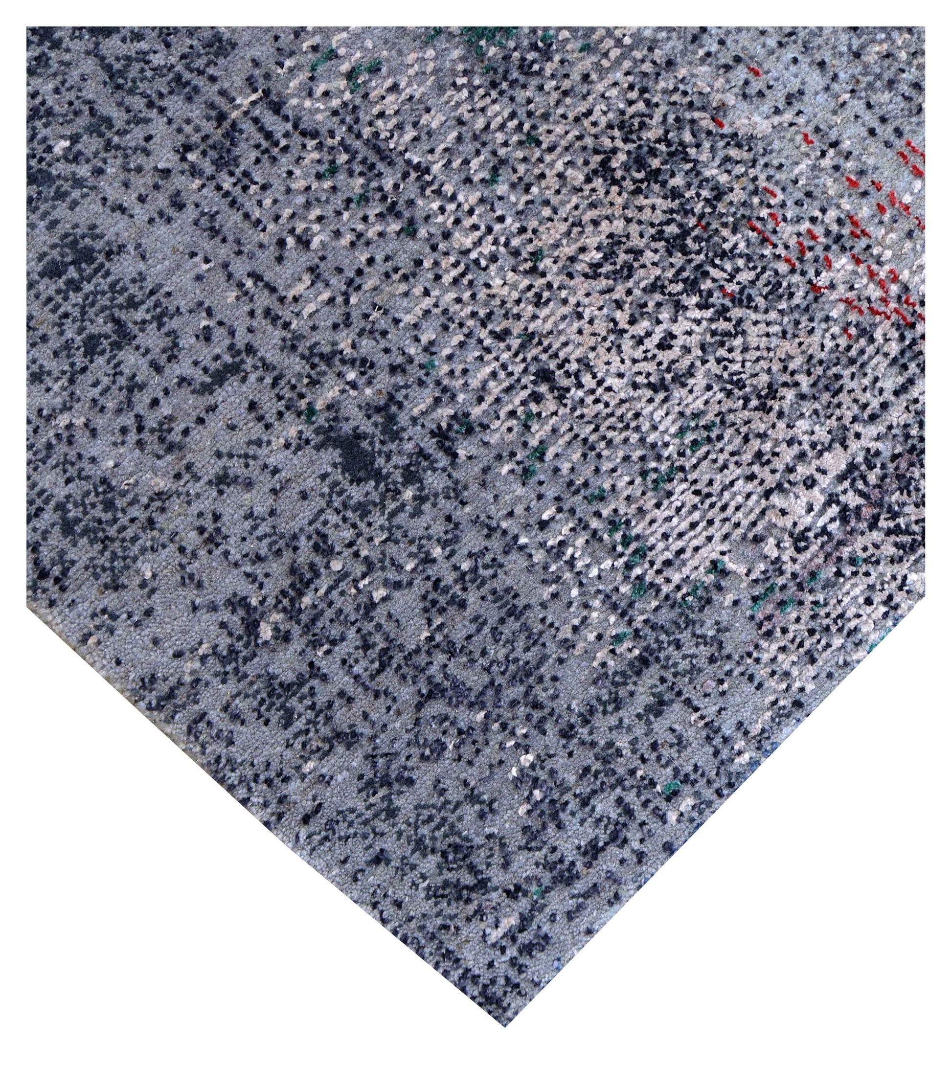 Silver Blue Grey Navy Mauve Teal Crimson Cloud Modern Abstract Hand Knotted Wool Viscose 85 KPSI 6.6x10 Area Rug