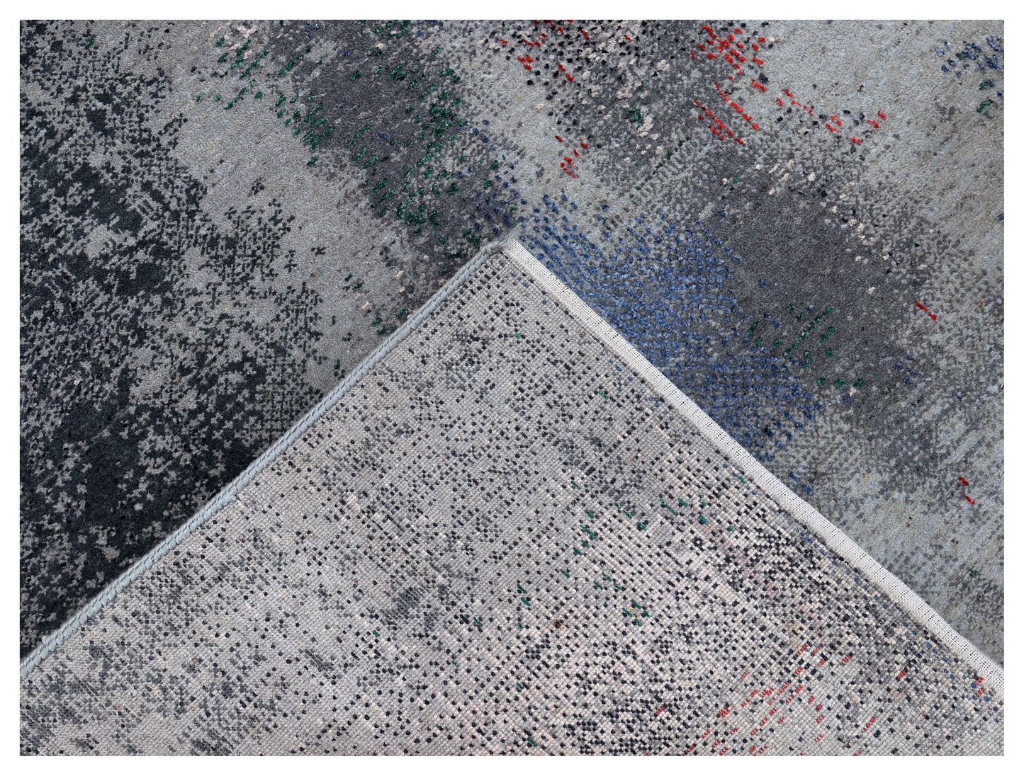 Silver Blue Grey Navy Mauve Teal Crimson Cloud Modern Abstract Hand Knotted Wool Viscose 85 KPSI 6.6x10 Area Rug