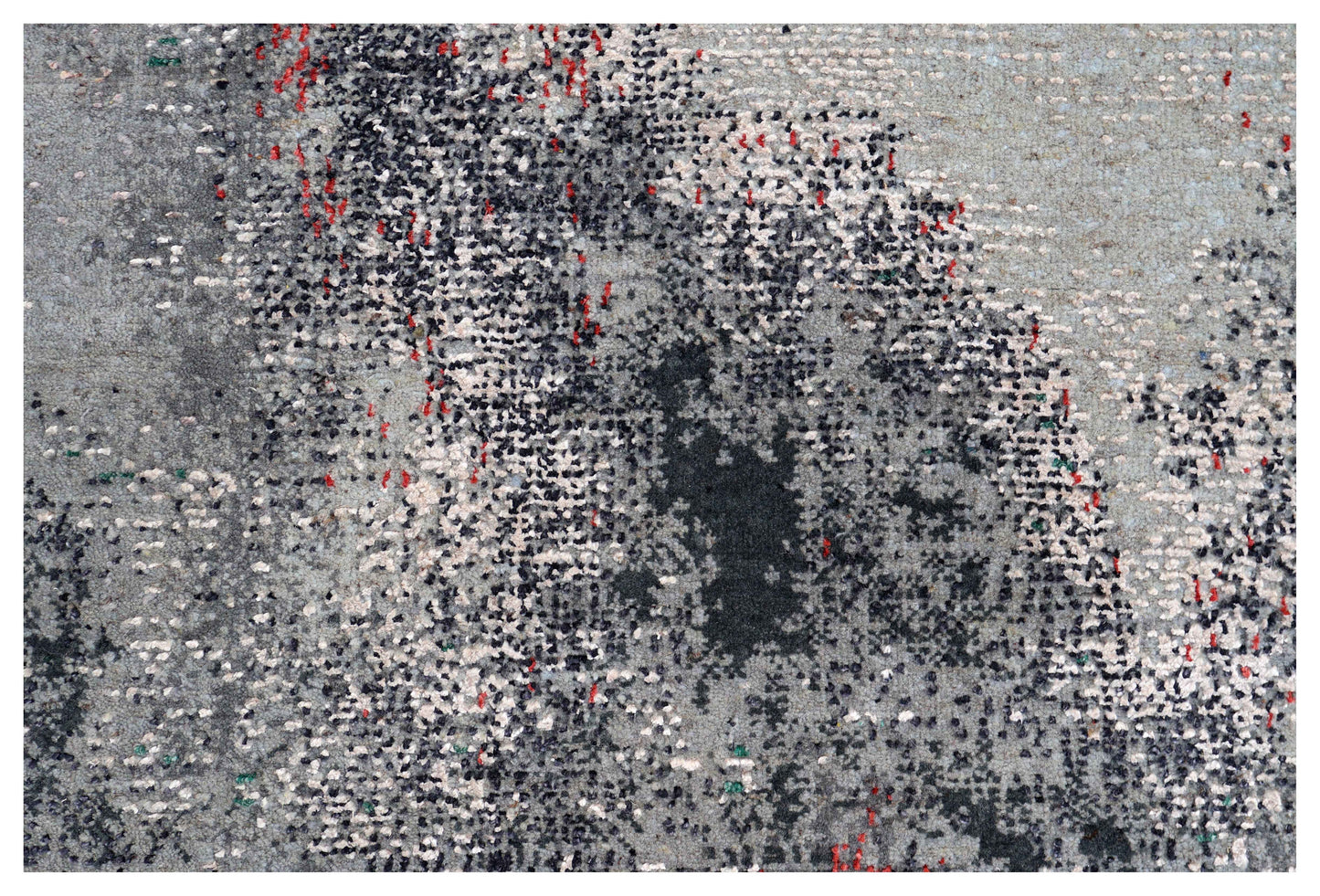 Silver Blue Grey Navy Mauve Teal Crimson Cloud Modern Abstract Hand Knotted Wool Viscose 85 KPSI 6.6x10 Area Rug