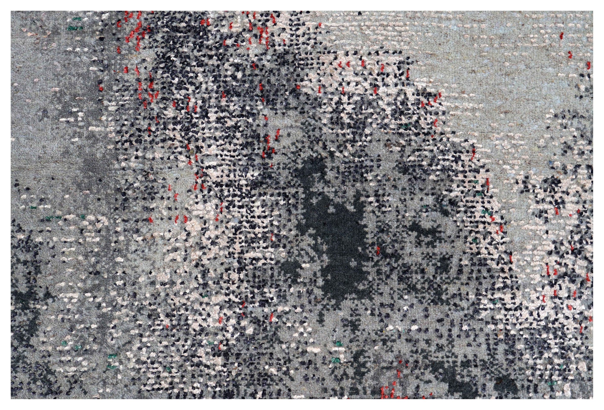 Silver Blue Grey Navy Mauve Teal Crimson Cloud Modern Abstract Hand Knotted Wool Viscose 85 KPSI 6.6x10 Area Rug