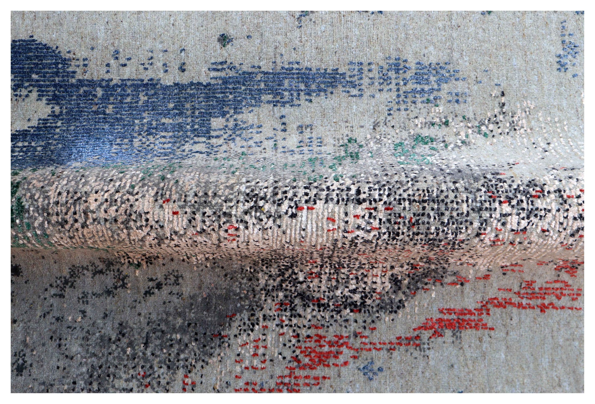 Silver Blue Grey Navy Mauve Teal Crimson Cloud Modern Abstract Hand Knotted Wool Viscose 85 KPSI 6.6x10 Area Rug