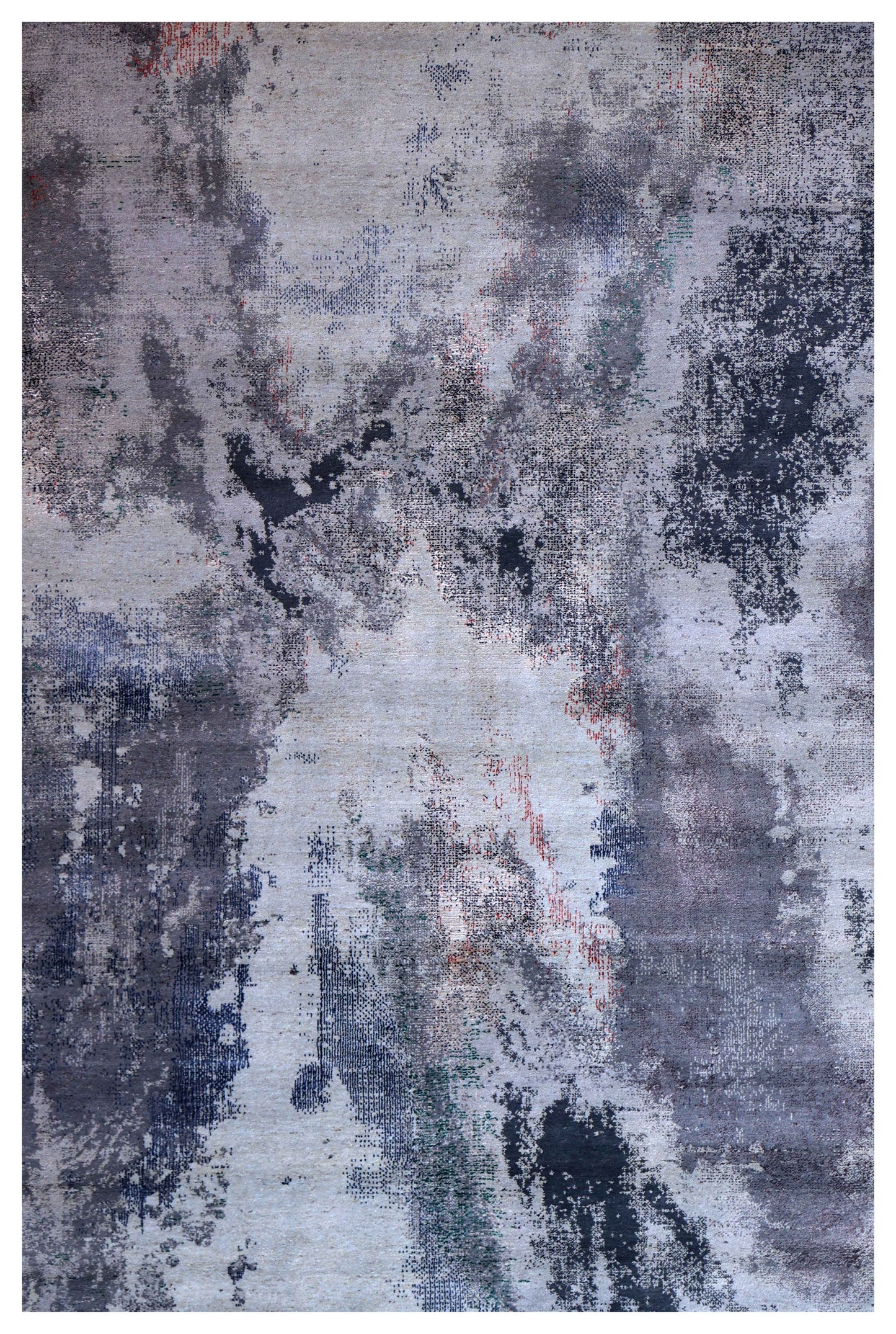 Silver Blue Grey Navy Teal Copper Crimson Cloud Modern Abstract Hand Knotted Wool Viscose 85 KPSI 6.6x10 Area Rug