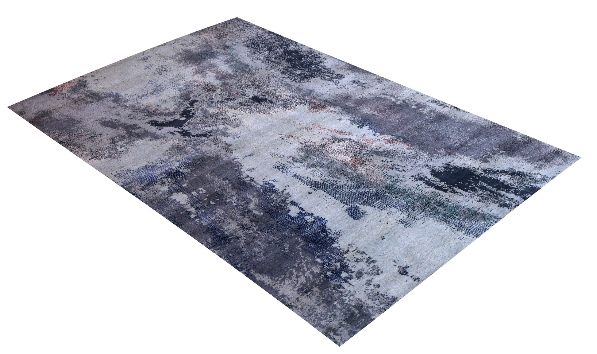 Silver Blue Grey Navy Teal Copper Crimson Cloud Modern Abstract Hand Knotted Wool Viscose 85 KPSI 6.6x10 Area Rug