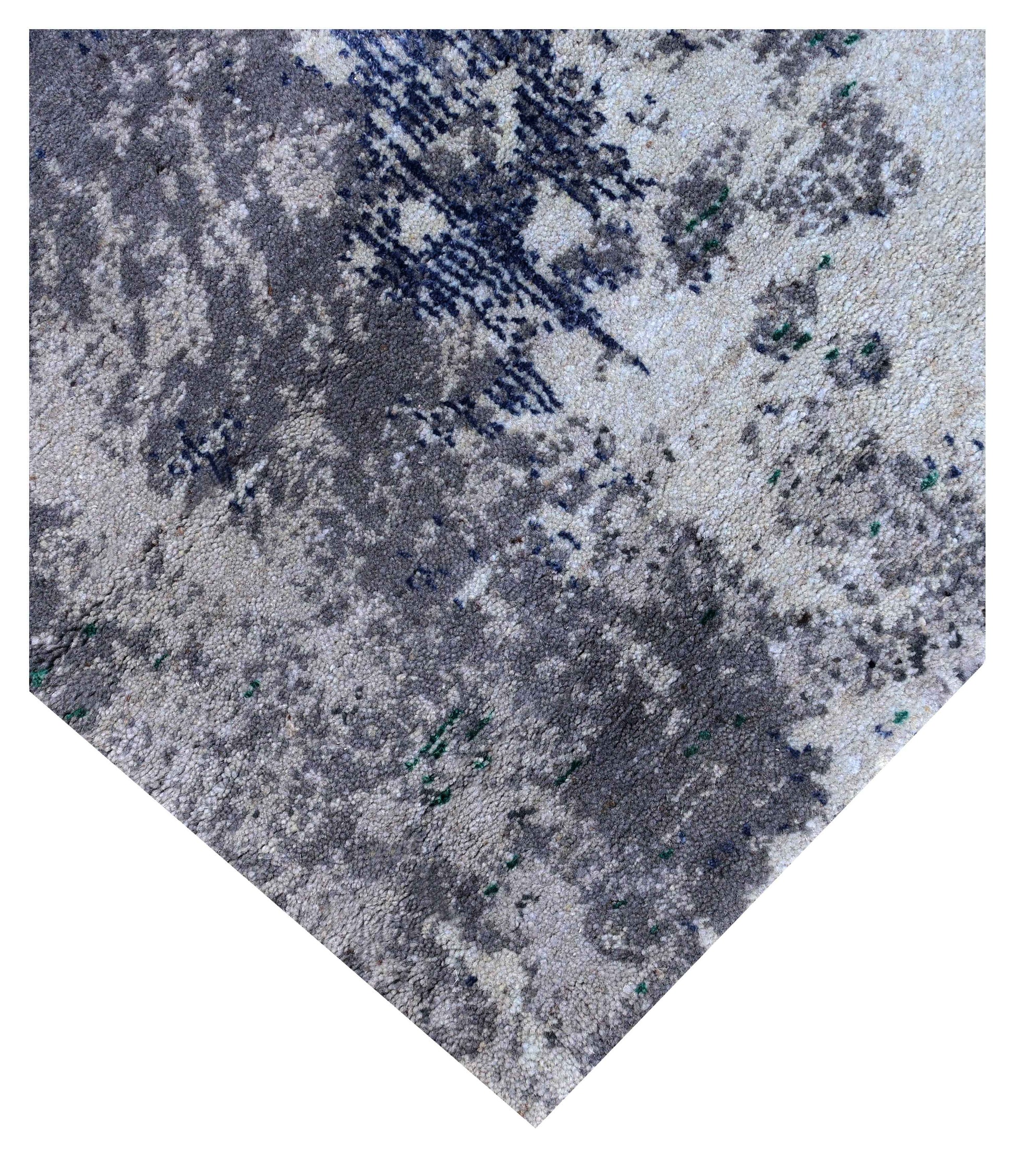 Silver Blue Grey Navy Teal Copper Crimson Cloud Modern Abstract Hand Knotted Wool Viscose 85 KPSI 6.6x10 Area Rug
