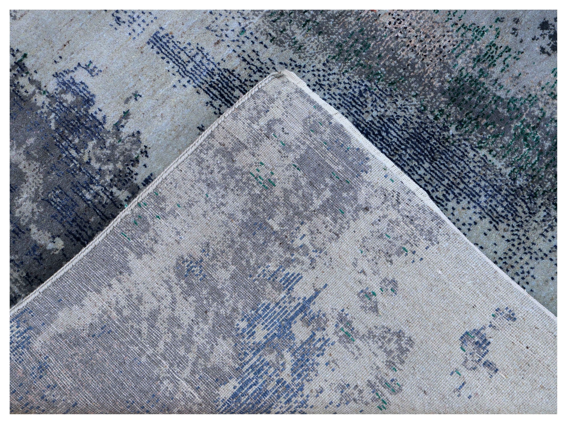 Silver Blue Grey Navy Teal Copper Crimson Cloud Modern Abstract Hand Knotted Wool Viscose 85 KPSI 6.6x10 Area Rug