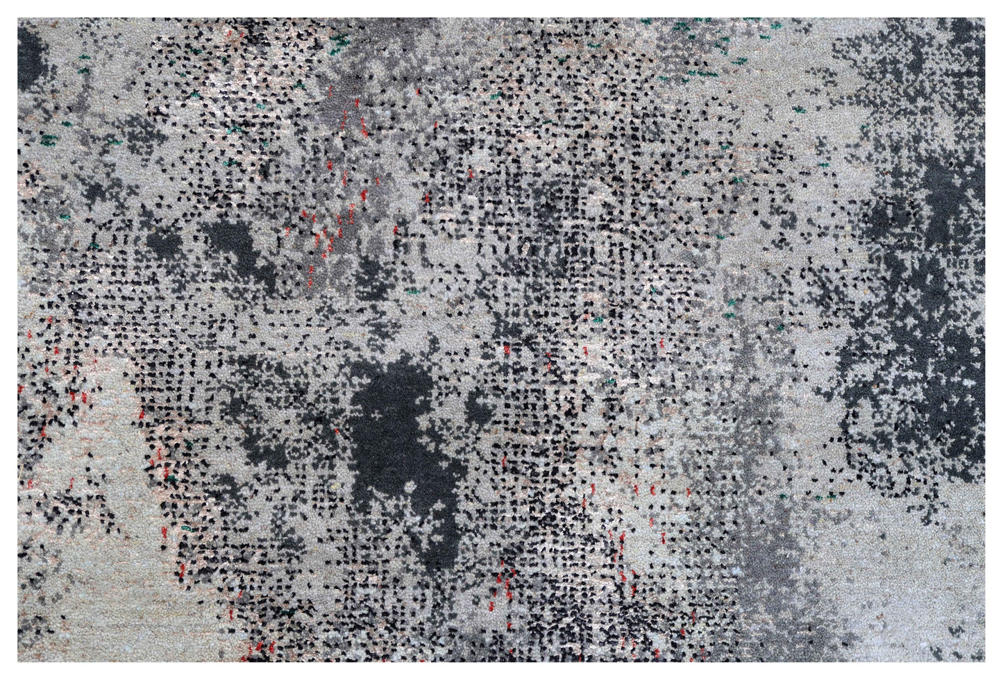 Silver Blue Grey Navy Teal Copper Crimson Cloud Modern Abstract Hand Knotted Wool Viscose 85 KPSI 6.6x10 Area Rug